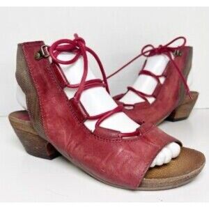 Miz Mooz Satine Size 41 US 10 Leather Sandals Heels Open Toe Wedge Lace Up Shoes